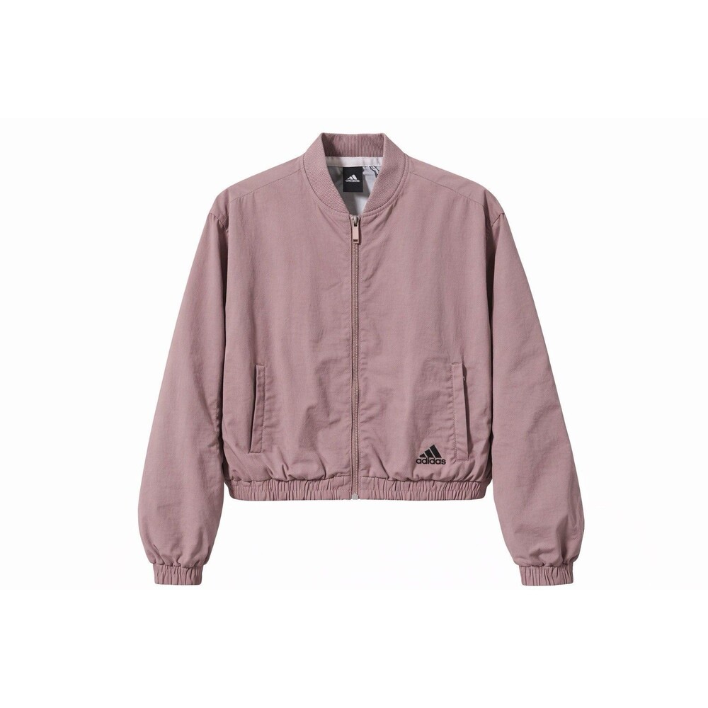 Adidas Womens Cropped Bomber Jacket Small Mauve Pink Zip Lightweight Casual